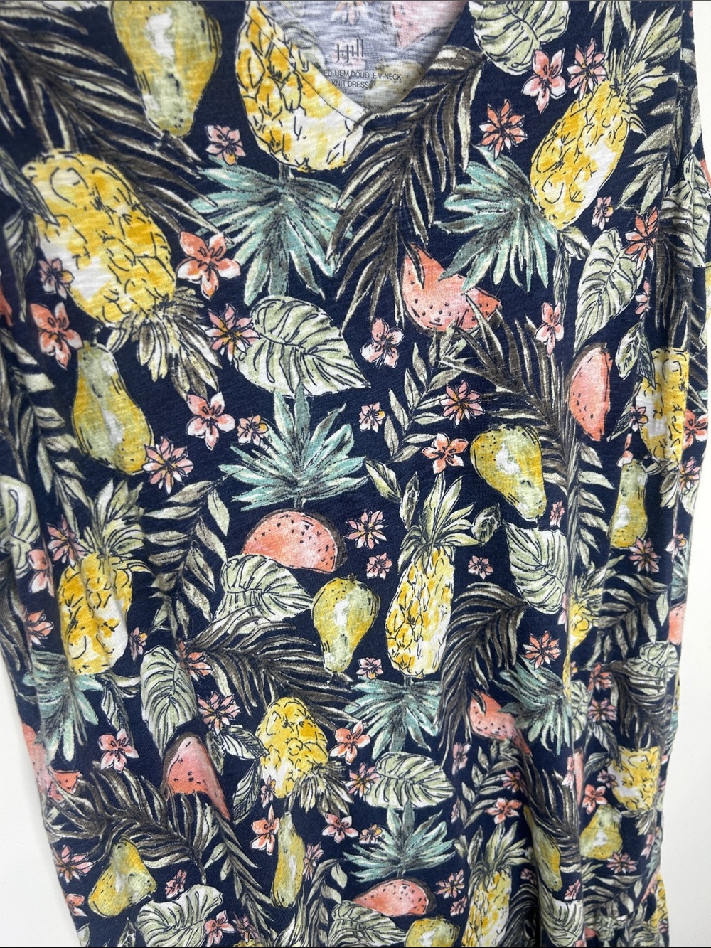 J. JILL Flounced Hem Double V-Neck Tropical Fruit Knit Tank Dress Size XL - Picture 11 of 13